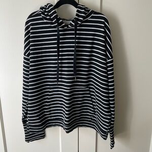 Caslon Hoodie Sweatshirt Small Black Ivory Dana Stripe